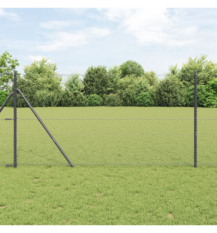 Clôture Hexagonale Grise 1,4x10 m Acier, Poteaux de Clôture 7 pcs Gris Ø32 mm 190 cm Acier Galvanisé | Mobilier & Déco