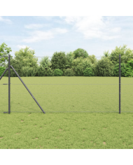 Clôture Hexagonale Grise 1,4x10 m Acier, Poteaux de Clôture 7 pcs Gris Ø32 mm 190 cm Acier Galvanisé | Mobilier & Déco