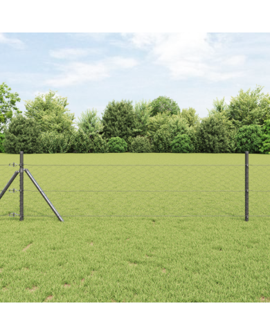 Clôture en Hexagone Grise 0.4x10 m Acier, Poteaux de Clôture 7 pcs Gris Ø32 mm 80 cm Acier Galvanisé | Mobilier & Déco