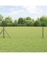 Clôture en Hexagone Grise 0.4x10 m Acier, Poteaux de Clôture 7 pcs Gris Ø32 mm 80 cm Acier Galvanisé | Mobilier & Déco