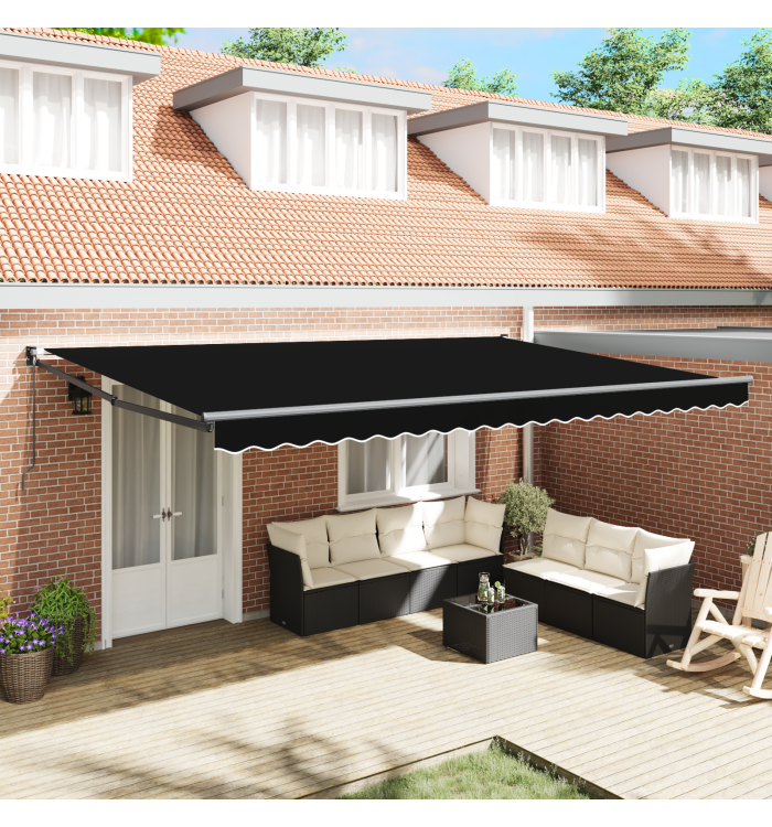 Auvent rétractable manuel noir 500x300 cm, Tissu de remplacement pour auvent pour cadre 5x3 m noir | Mobilier & Déco