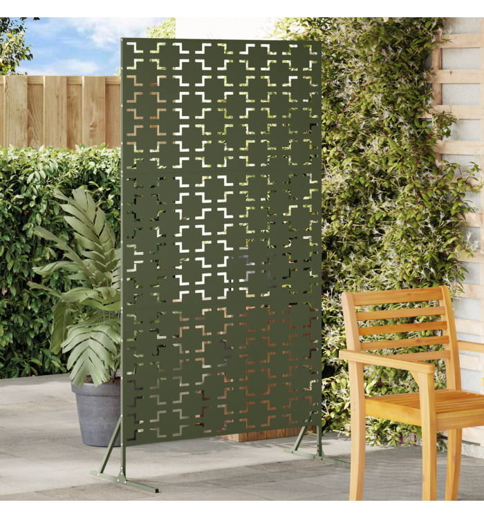Panneau de clôture en métal Vert olive Grand Motif en croix | Mobilier & Déco