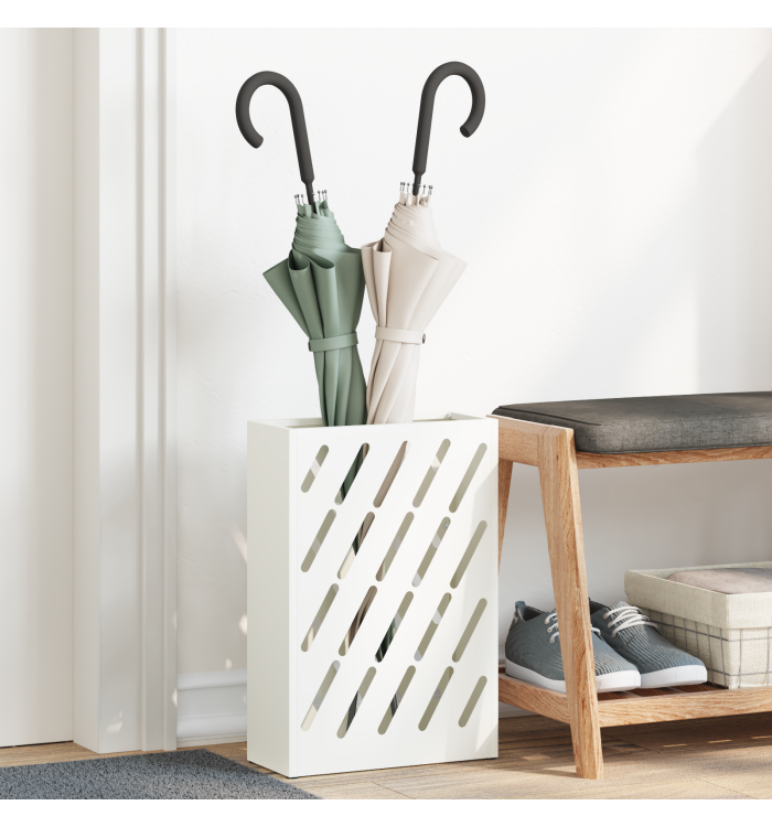 Porte-parapluies Blanc Métal Compact Décoratif Porte-parapluies | Mobilier & Déco