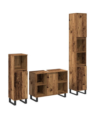 Ensemble de meubles de salle de bain 3 pièces en bois ancien | Mobilier & Déco