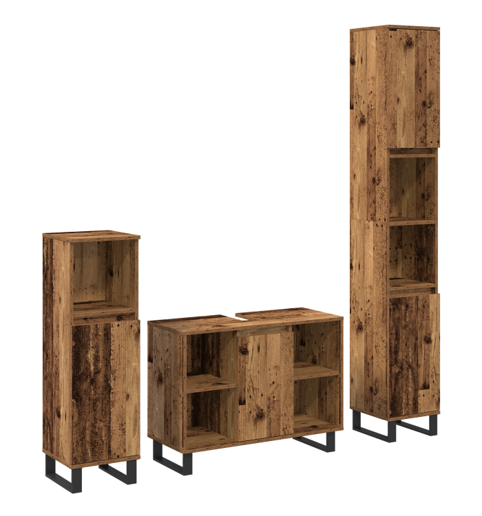 Ensemble de meubles de salle de bain 3 pièces en bois ancien | Mobilier & Déco