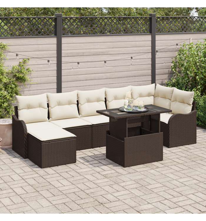 Ensemble de Canapés de Jardin 8 Pièces avec Coussins Marron Poly Rattan | Mobilier & Déco