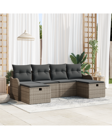 Ensemble de Canapé de Jardin de 6 Pièces avec Coussins en Poly Rattan Gris | Mobilier & Déco