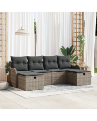 Ensemble de Canapé de Jardin de 6 Pièces avec Coussins en Poly Rattan Gris | Mobilier & Déco