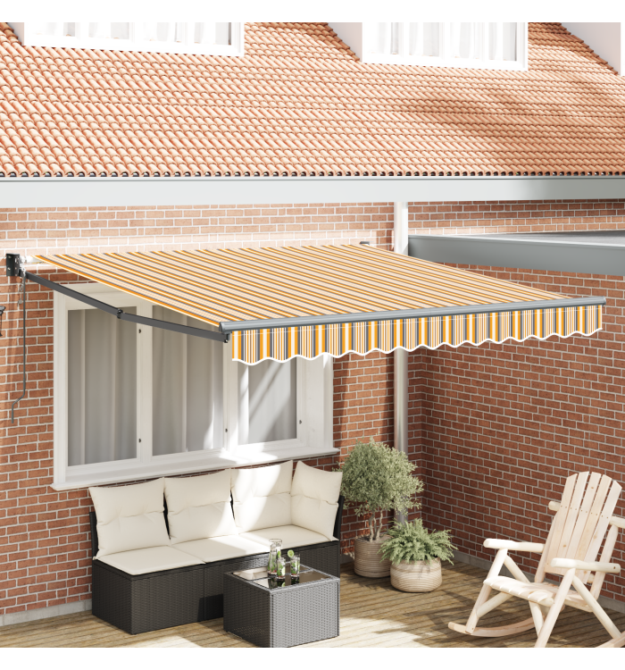 Auvent Rétractable Automatique Rayé Multicolore 350x250 cm | Mobilier & Déco