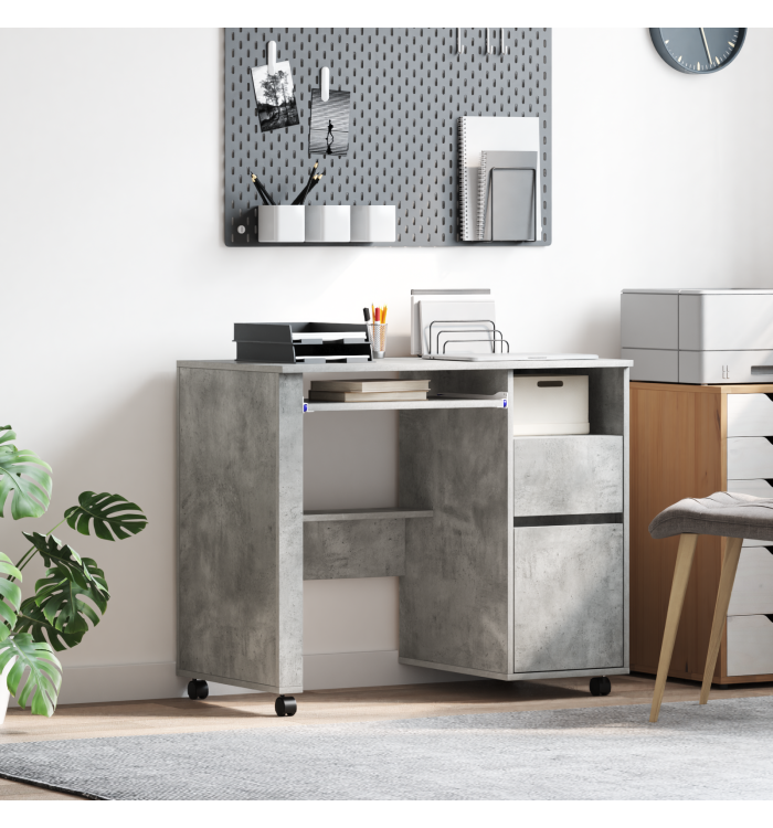 Bureau d'ordi gris béton Panneaux de particules Moyen Roues | Mobilier & Déco