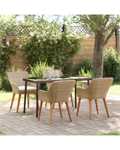 Ensemble de salle à manger jardin 5 pièces en rattan poly beige | Mobilier & Déco