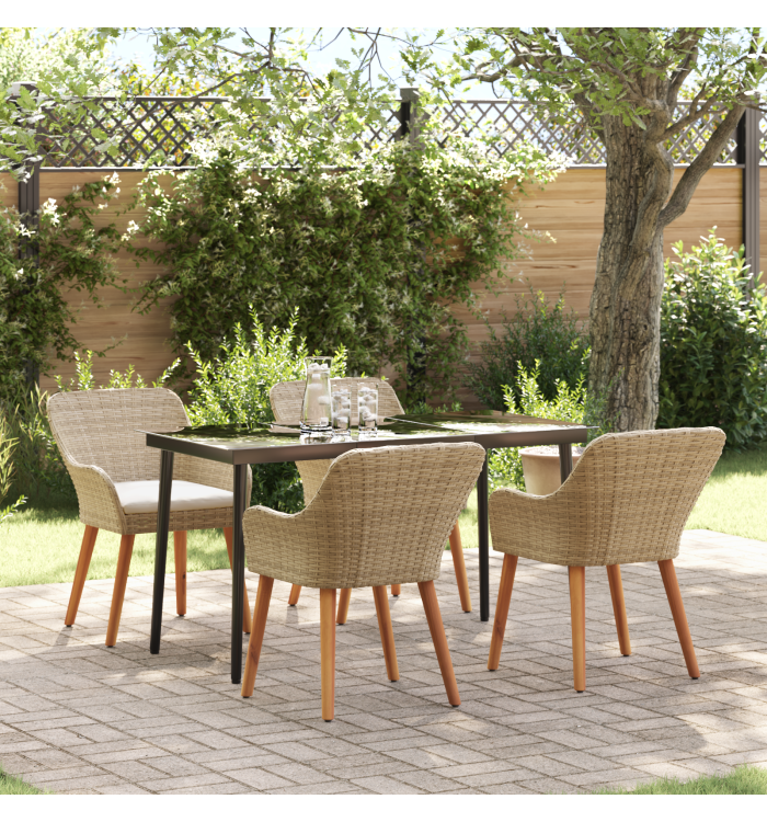 Ensemble de salle à manger jardin 5 pièces en rattan poly beige | Mobilier & Déco