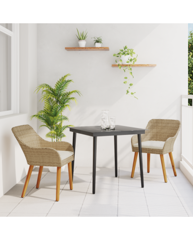 Ensemble de repas de jardin 3 pièces Beige Poly Rattan | Mobilier & Déco