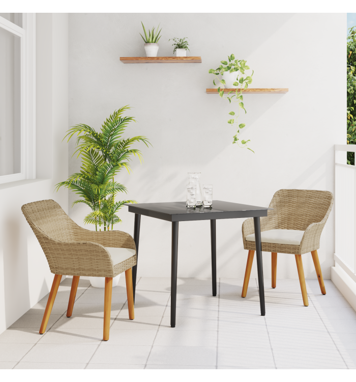 Ensemble de repas de jardin 3 pièces Beige Poly Rattan | Mobilier & Déco