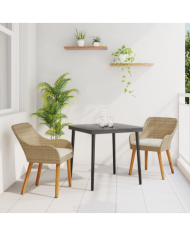 Ensemble de repas de jardin 3 pièces Beige Poly Rattan | Mobilier & Déco