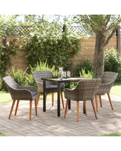 Ensemble de salle à manger de jardin 5 pièces en poly rattan gris | Mobilier & Déco