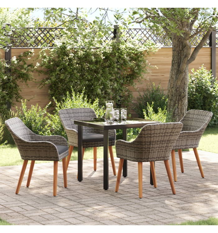 Ensemble de salle à manger de jardin 5 pièces en poly rattan gris | Mobilier & Déco