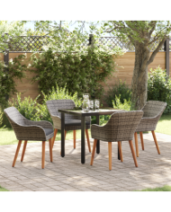 Ensemble de salle à manger de jardin 5 pièces en poly rattan gris | Mobilier & Déco
