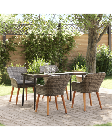 Ensemble de repas de jardin 5 pièces en poly rattan gris | Mobilier & Déco
