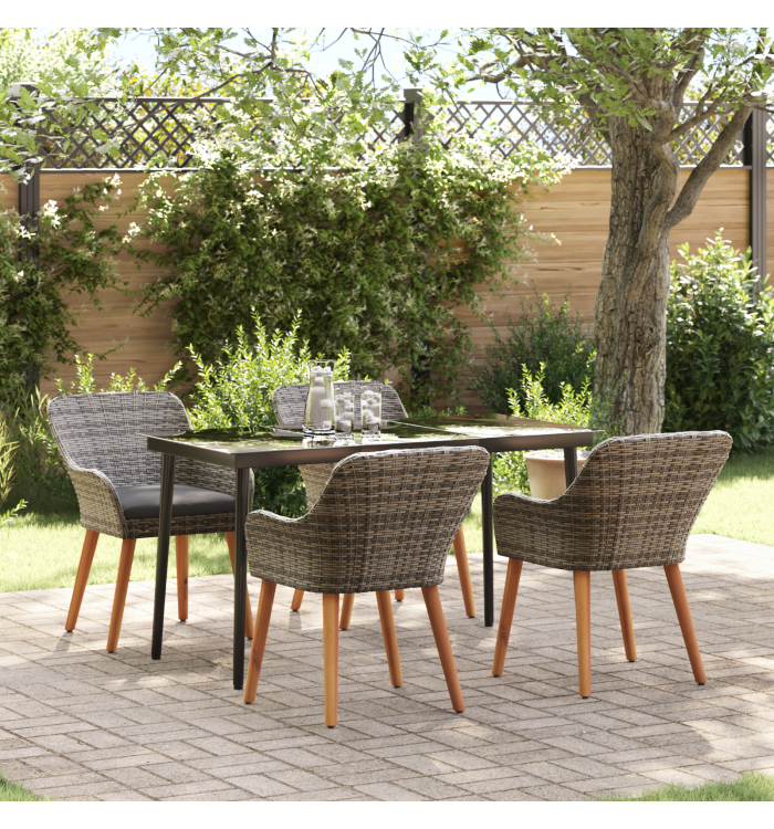 Ensemble de repas de jardin 5 pièces en poly rattan gris | Mobilier & Déco