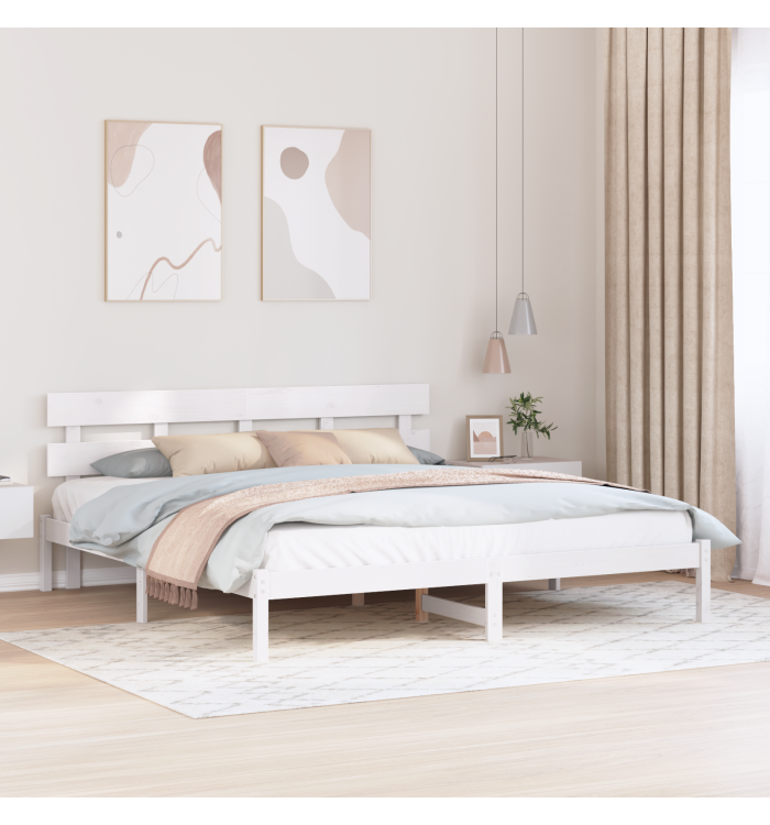 Cadre de lit en bois de pin blanc Blanc Bois de pin massif | Mobilier & Déco