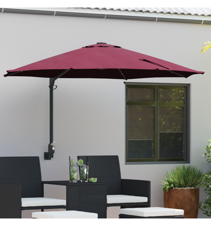 Parasol de jardin mural avec LEDs Rouge Bordeaux 248 cm | Mobilier & Déco