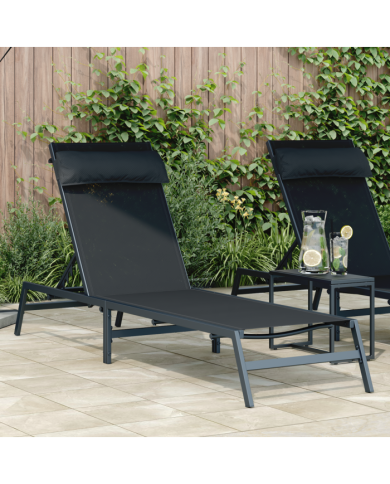 Chaise Longue Noire Acier, Textilène Simple Accoudoirs réglables | Mobilier & Déco