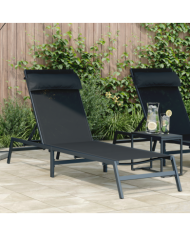 Chaise Longue Noire Acier, Textilène Simple Accoudoirs réglables | Mobilier & Déco