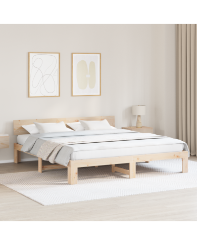 Cadre de lit avec tête de lit 200x200 cm en bois de pin massif | Mobilier & Déco