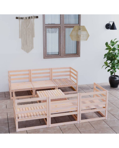 Salon de jardin 7 pcs bois de pin massif | Mobilier & Déco