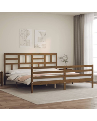 Cadre de lit sans matelas marron miel 200x200 cm bois massif | Mobilier & Déco