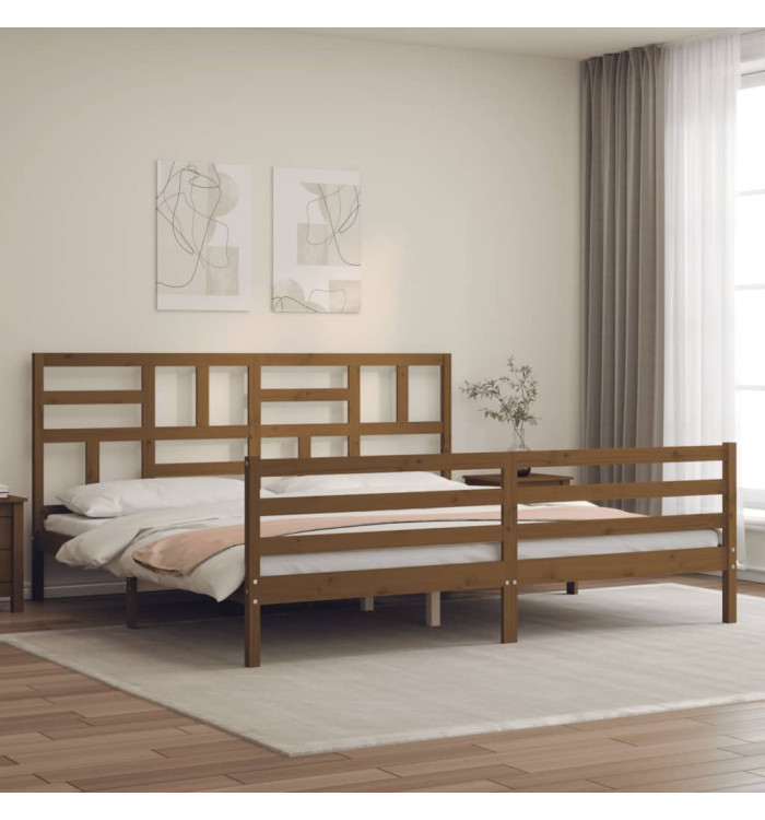 Cadre de lit sans matelas marron miel 200x200 cm bois massif | Mobilier & Déco