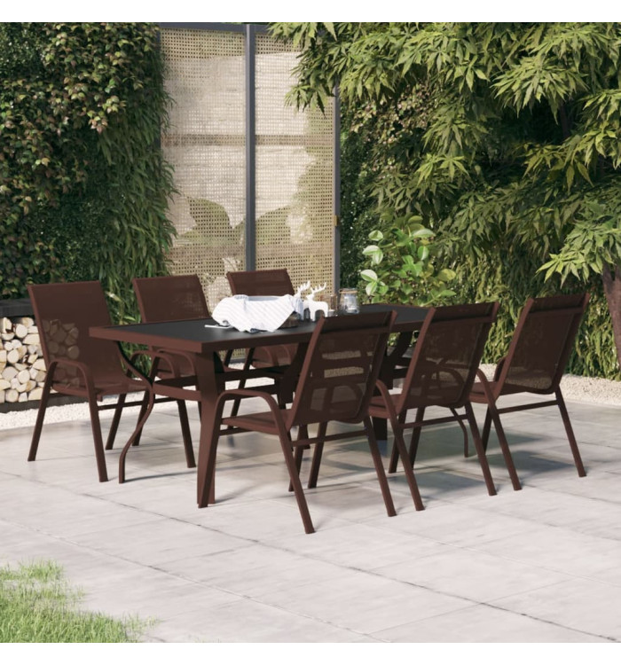 Ensemble à manger de jardin 7 pcs Marron et noir | Mobilier & Déco