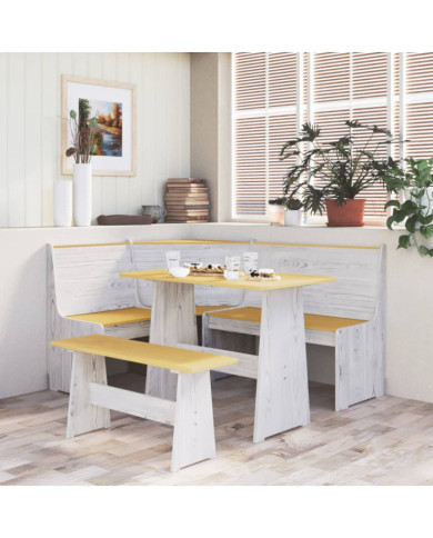 Ensemble à manger REINE 3 pcs marron miel blanc bois pin massif | Mobilier & Déco