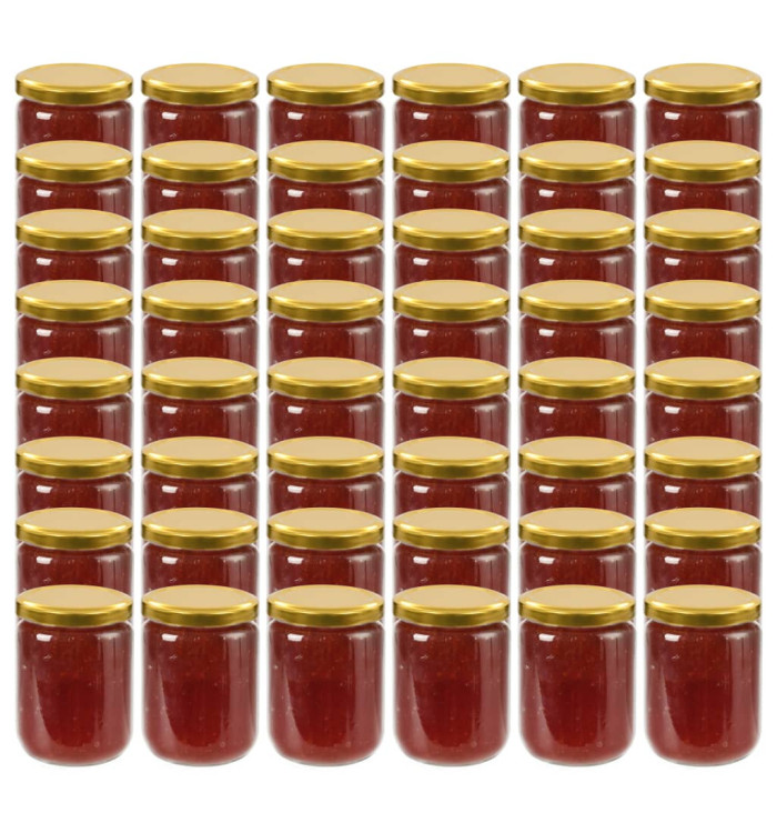 48 pcs Pots à confiture avec couvercle doré Verre 230 ml | Mobilier & Déco