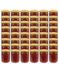 48 pcs Pots à confiture avec couvercle doré Verre 230 ml | Mobilier & Déco