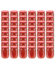 48 pcs Pots à confiture avec couvercle rouge Verre 230 ml | Mobilier & Déco