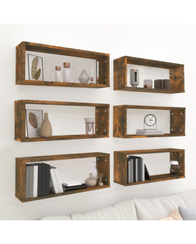 Étagères murales cube 6 pcs Chêne fumé 60x15x23 cm Bois | Mobilier & Déco