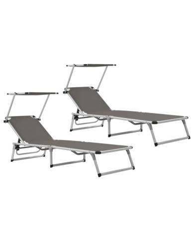 Chaises longues pliables et toit lot de 2 Aluminium textilène | Mobilier & Déco