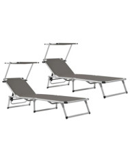 Chaises longues pliables et toit lot de 2 Aluminium textilène | Mobilier & Déco