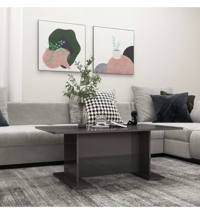 Table basse gris brillant 103,5x60x40 cm bois d'ingénierie | Mobilier & Déco
