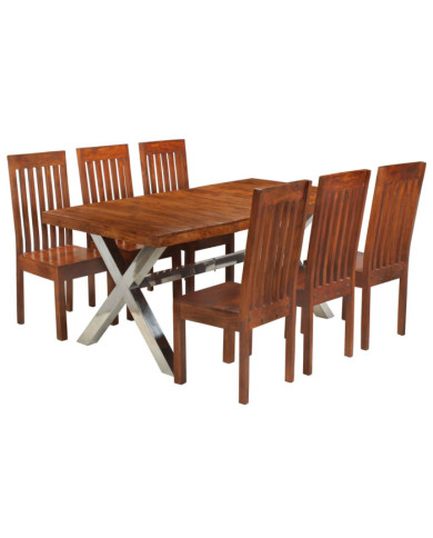 Ensemble de tables à manger 7 pcs bois d’acacia massif | Mobilier & Déco