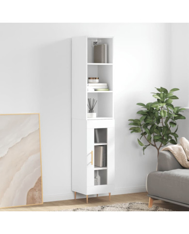 Buffet haut Blanc brillant 34,5x34x180 cm Bois d'ingénierie | Mobilier & Déco