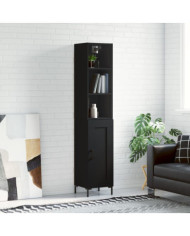 Buffet haut Noir 34,5x34x180 cm Bois d'ingénierie | Mobilier & Déco