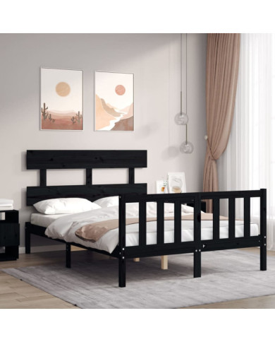 Cadre de lit sans matelas noir bois de pin massif | Mobilier & Déco