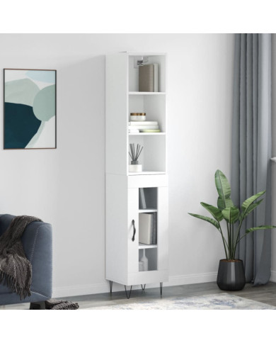 Buffet haut Blanc brillant 34,5x34x180 cm Bois d'ingénierie | Mobilier & Déco