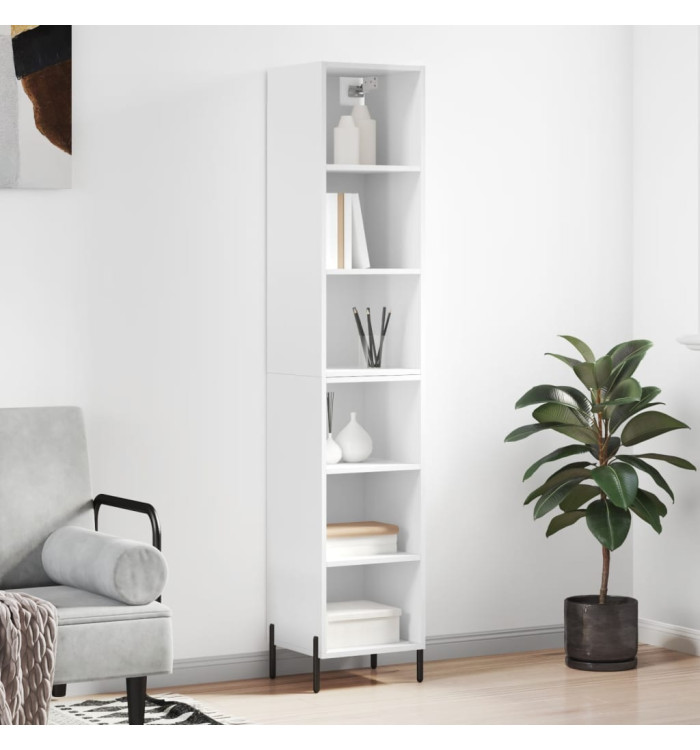 Buffet haut Blanc brillant 34,5x32,5x180 cm Bois d'ingénierie | Mobilier & Déco