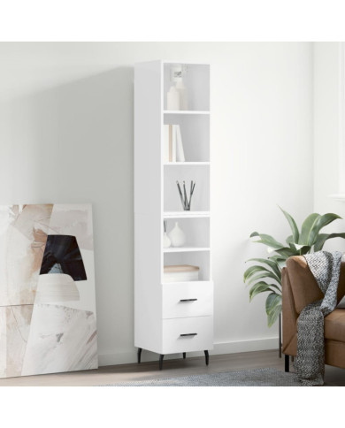 Buffet haut Blanc brillant 34,5x34x180 cm Bois d'ingénierie | Mobilier & Déco