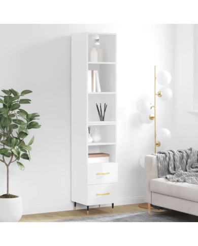 Buffet haut Blanc brillant 34,5x34x180 cm Bois d'ingénierie | Mobilier & Déco