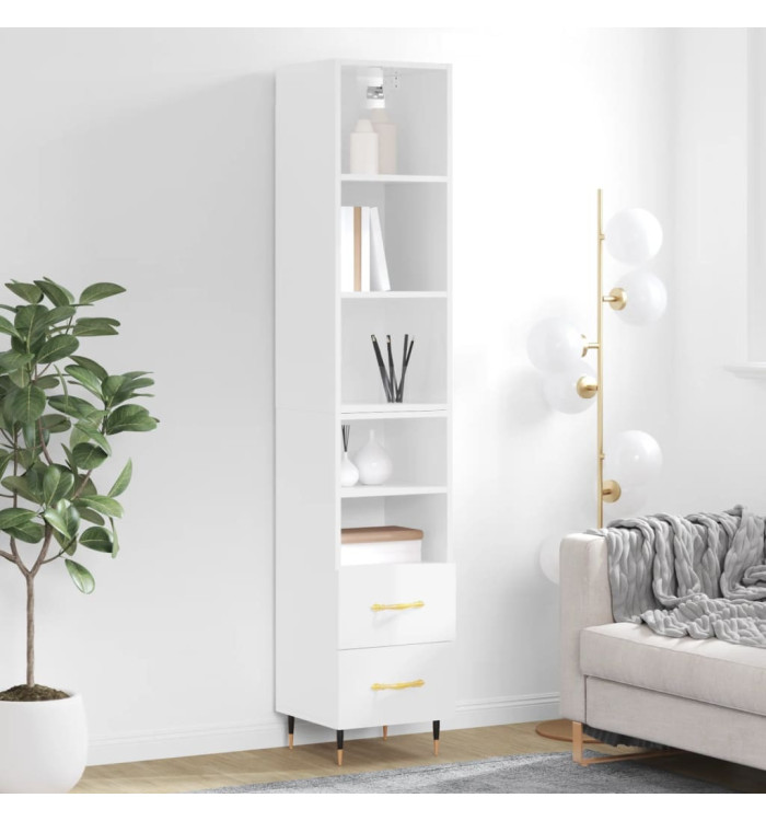 Buffet haut Blanc brillant 34,5x34x180 cm Bois d'ingénierie | Mobilier & Déco